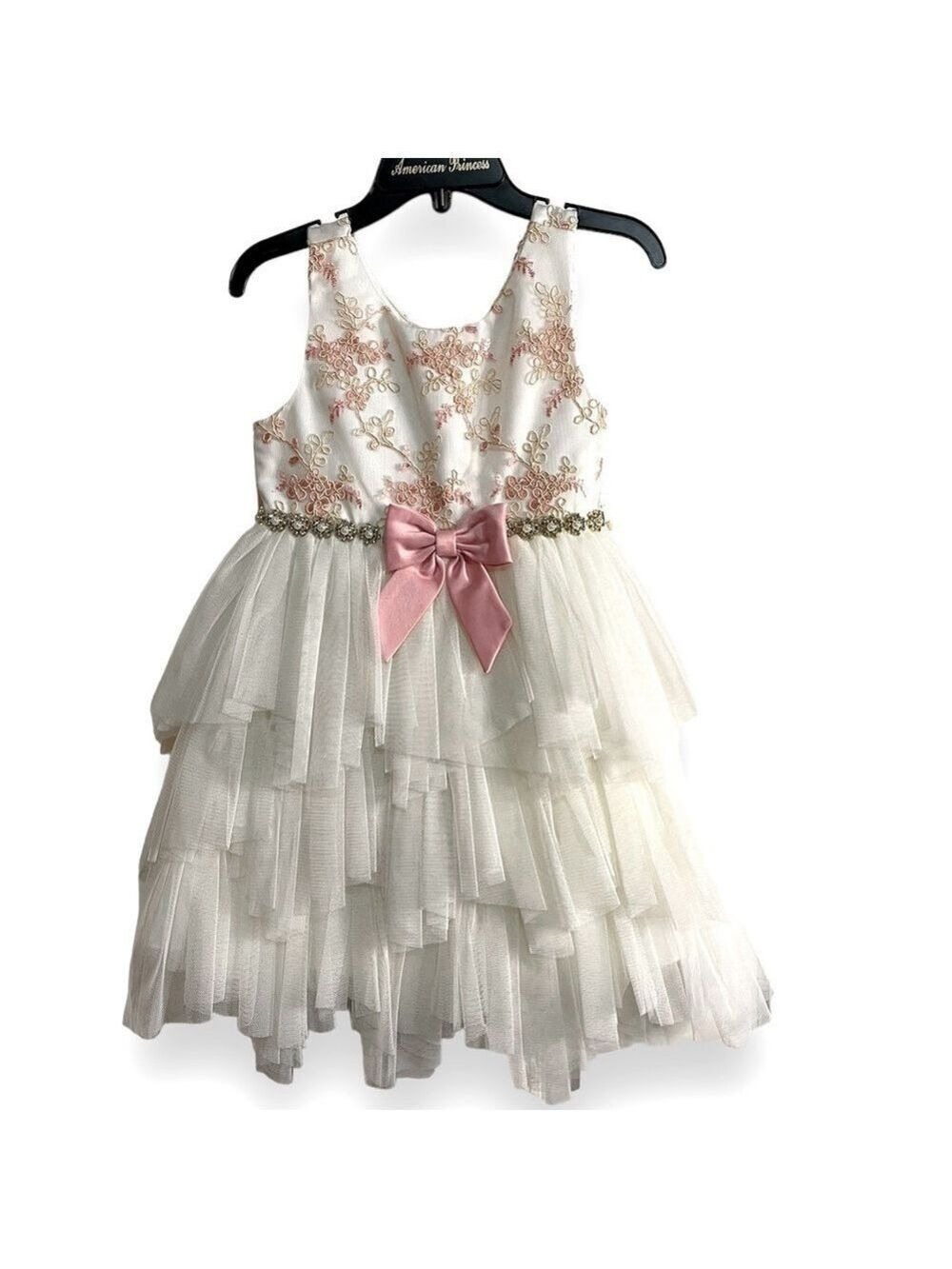 AMERICAN Princess Pink Embroidered Floral Tulle Party Formal Dress Girls 4T